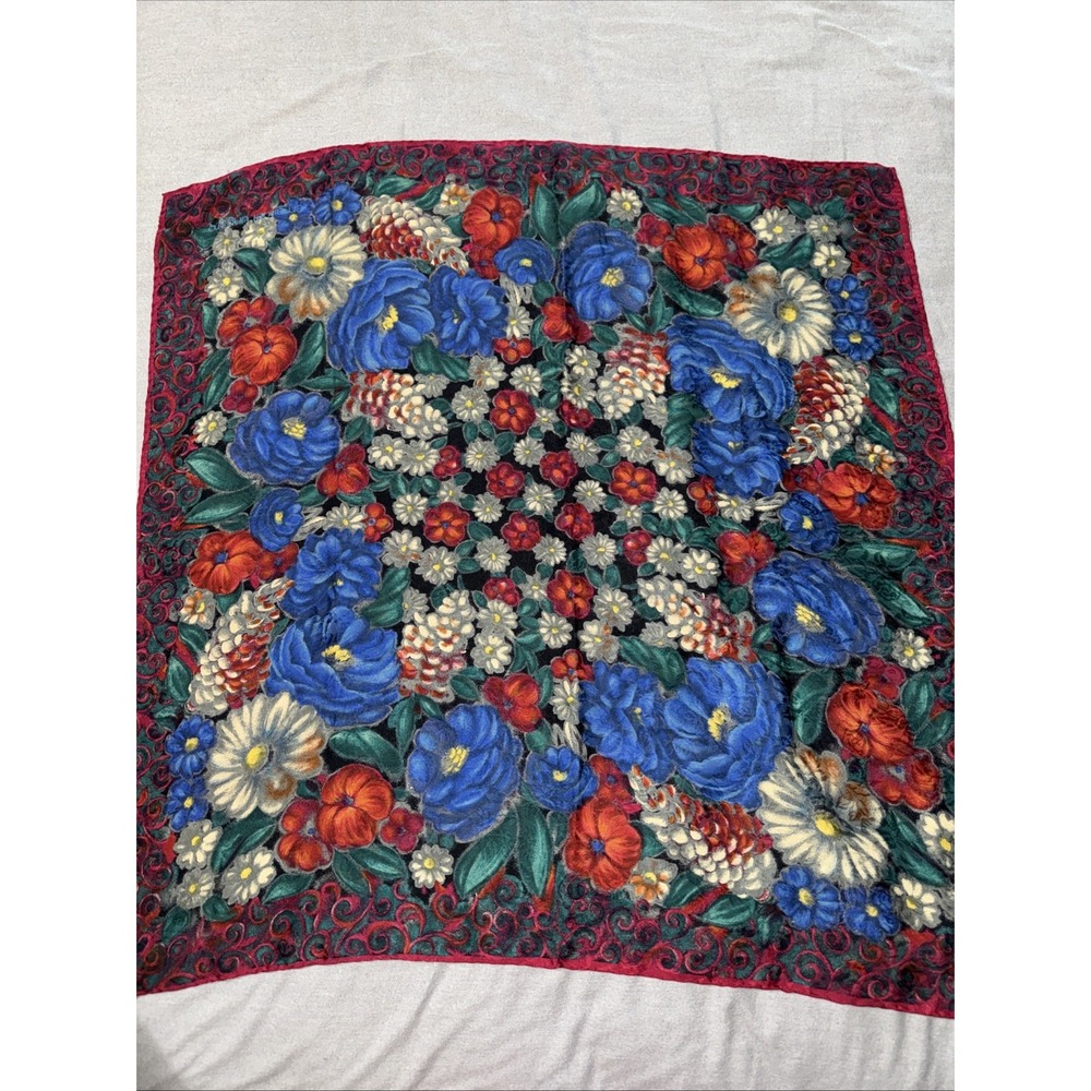 Vintage Designer Emanuel Ungaro 100% Silk Floral Multicolor Scarf 33"x35" Neiman